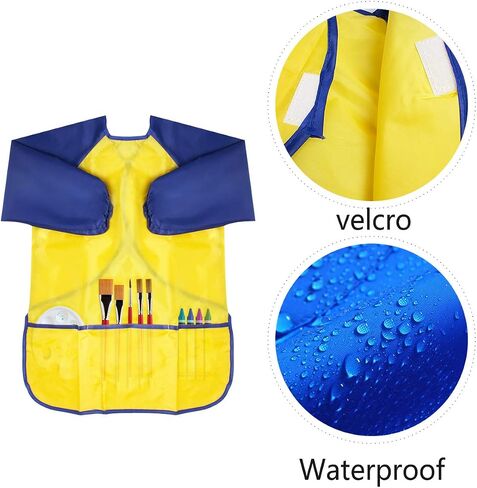 Kids Art Smocks 2 Pack Dinosaur Painting Aprons for Children Waterproof Artist Smock with Long Sleeve and 3 Pockets for Age 3-8 Years in Kuwait