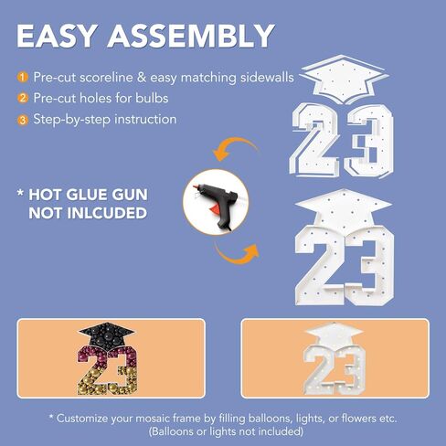 ZPISF 5FT ديكورات التخرج فئة 2023، 60 بوصة 2023 مجموعة إطار مقطوعة مسبقًا بأرقام سرادق، حروف مضيئة 23 مع قبعة تخرج لمرحلة ما قبل المدرسة الثانوية وديكور الحفلات الراقصة in Kuwait
