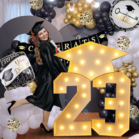 ZPISF 5FT ديكورات التخرج فئة 2023، 60 بوصة 2023 مجموعة إطار مقطوعة مسبقًا بأرقام سرادق، حروف مضيئة 23 مع قبعة تخرج لمرحلة ما قبل المدرسة الثانوية وديكور الحفلات الراقصة in Kuwait
