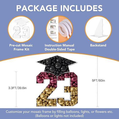 ZPISF 5FT ديكورات التخرج فئة 2023، 60 بوصة 2023 مجموعة إطار مقطوعة مسبقًا بأرقام سرادق، حروف مضيئة 23 مع قبعة تخرج لمرحلة ما قبل المدرسة الثانوية وديكور الحفلات الراقصة in Kuwait
