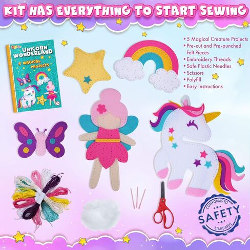 Beginner Sewing Kit for Kids - Arts & Unicorn Crafts Kits - My First Sewing Kit for Girls Ages 7-12 yrs - Kids Gifts Learn to Sew Magical Projects with Stuffed Animal Dolls, Instructions & Felt in Saudi Arabia