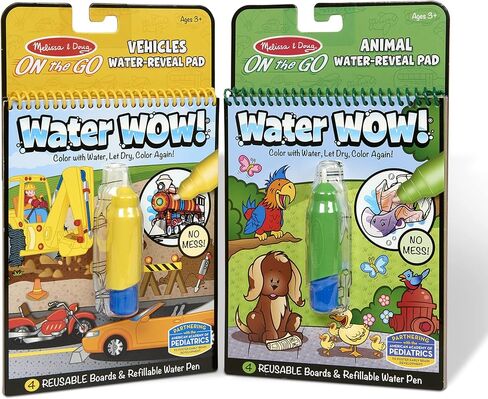 Melissa & Doug On the Go Water Wow! Reusable Water-Reveal Activity Pads, 2-pk, Vehicles, Animals - FSC Certified in Saudi Arabia