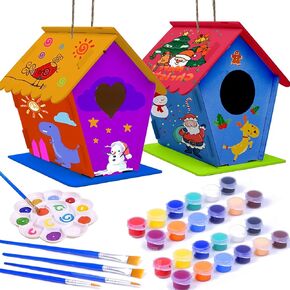hapray 4 Pack Bird House Crafts for Kids Ages 5-8 8-12, Buildable DIY Birdhouse Kit for Children to Build, 3+ Summer Arts and Craft Projects with Paint, Boy Girl Gift Christmas