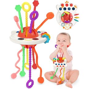 Yetonamr Baby Sensory Montessori Toy for 6-12-18 Months, Pull String Silicone Teething Toy, Educational Bath Learning Birthday Gift Travel Toy for 1 2 3 Year Old Boy and Girl Infant Toddlers