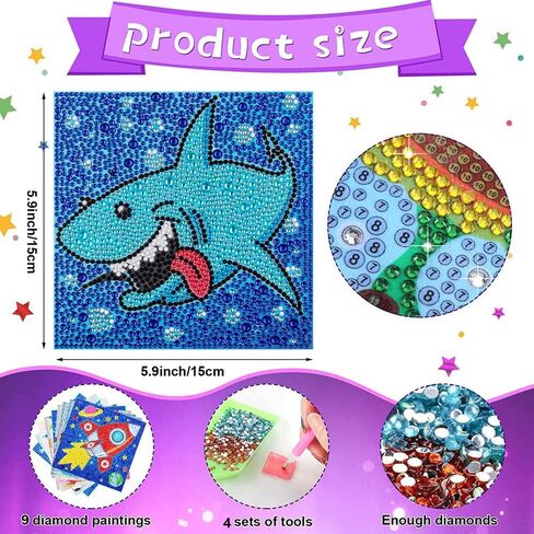 HUBENDMC Diamond Painting Kits for Kids,6 Pack Gem Art for Kids, Easy Diamond Art for Beginner,Small Diamond Dots Crafts for Girls-6x6 inch in Saudi Arabia