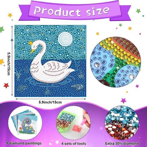 HUBENDMC Diamond Painting Kits for Kids,6 Pack Gem Art for Kids, Easy Diamond Art for Beginner,Small Diamond Dots Crafts for Girls-6x6 inch in Saudi Arabia
