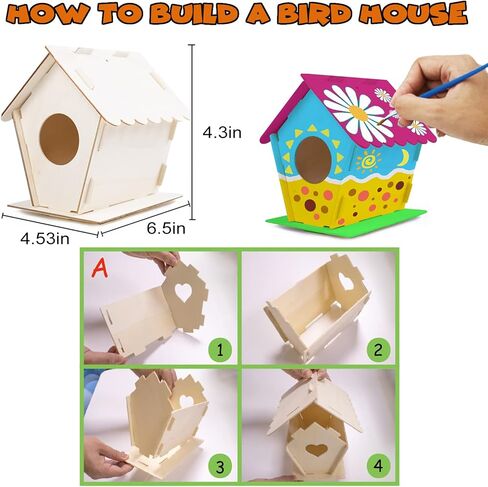 hapray 4 Pack Bird House Craft Kit, DIY Birdhouse for Kids to Build & Paint in Kuwait
