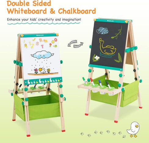 حامل فني قائم على الوجهين مع لوح طباشير قابل للمسح الجاف، حامل بارتفاع قابل للتعديل، تصميم بدون حدود، حامل رسم خشبي للاطفال مع لفة ورقية لهدايا عيد الميلاد والعطلات in Kuwait