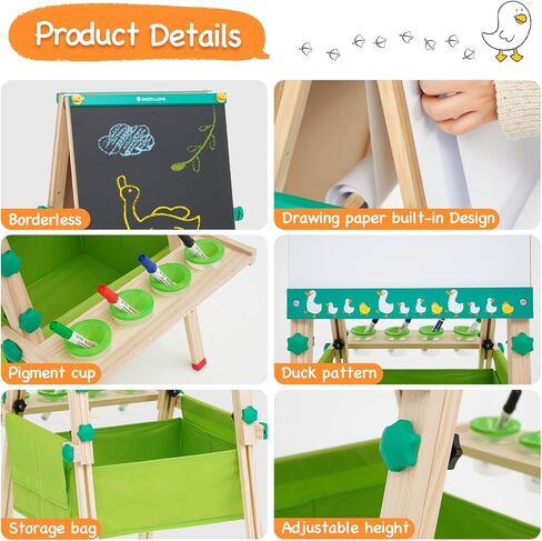 حامل فني قائم على الوجهين مع لوح طباشير قابل للمسح الجاف، حامل بارتفاع قابل للتعديل، تصميم بدون حدود، حامل رسم خشبي للاطفال مع لفة ورقية لهدايا عيد الميلاد والعطلات in Kuwait