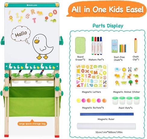 حامل فني قائم على الوجهين مع لوح طباشير قابل للمسح الجاف، حامل بارتفاع قابل للتعديل، تصميم بدون حدود، حامل رسم خشبي للاطفال مع لفة ورقية لهدايا عيد الميلاد والعطلات in Kuwait