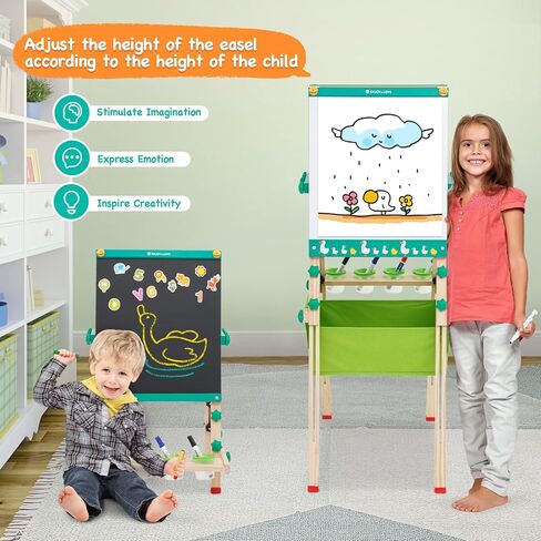 حامل فني قائم على الوجهين مع لوح طباشير قابل للمسح الجاف، حامل بارتفاع قابل للتعديل، تصميم بدون حدود، حامل رسم خشبي للاطفال مع لفة ورقية لهدايا عيد الميلاد والعطلات in Kuwait