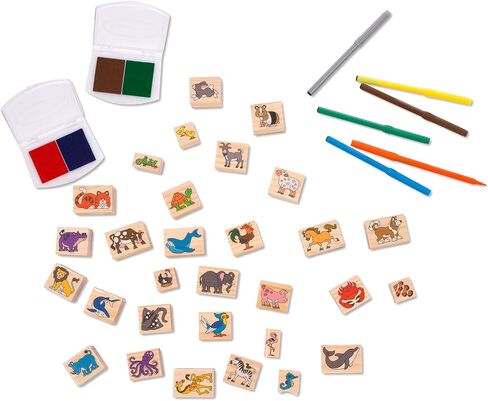 Melissa & Doug Deluxe Wooden Stamp and Coloring Set – Fairy Tale (30 Stamps, 6 Markers, 2 Durable 2-Color Pads) - Fairy Tale-Themed Stamps For Kids Activity Set in Saudi Arabia