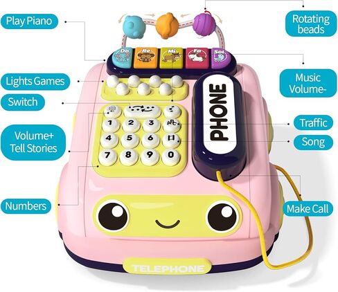 Jovow Baby Phone Toy التعلم الحسي مع 12 وظيفة، ألعاب أطفال للفتيات والفتيان بعمر سنة واحدة، لعبة تفاعلية بين الوالدين والطفل هدايا التعليم المبكر مع ضوء الموسيقى، لعبة هاتف للأطفال الصغار 1-3 (وردي) in Kuwait