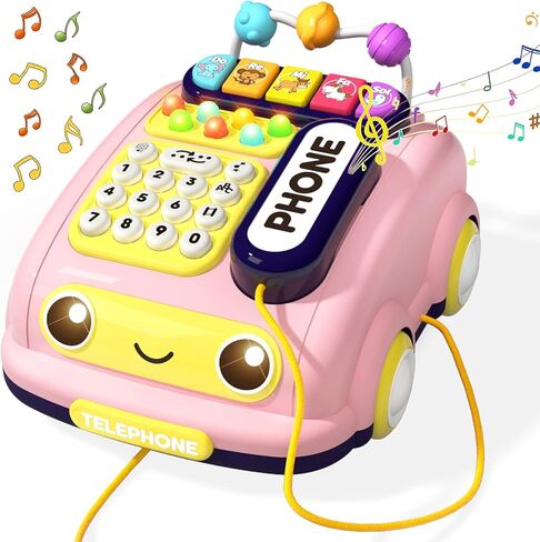 Jovow Baby Phone Toy التعلم الحسي مع 12 وظيفة، ألعاب أطفال للفتيات والفتيان بعمر سنة واحدة، لعبة تفاعلية بين الوالدين والطفل هدايا التعليم المبكر مع ضوء الموسيقى، لعبة هاتف للأطفال الصغار 1-3 (وردي) in Kuwait