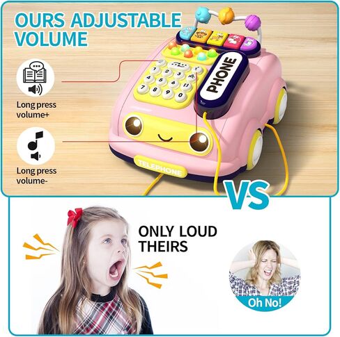 Jovow Baby Phone Toy التعلم الحسي مع 12 وظيفة، ألعاب أطفال للفتيات والفتيان بعمر سنة واحدة، لعبة تفاعلية بين الوالدين والطفل هدايا التعليم المبكر مع ضوء الموسيقى، لعبة هاتف للأطفال الصغار 1-3 (وردي) in Kuwait