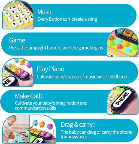 Jovow Baby Phone Toy التعلم الحسي مع 12 وظيفة، ألعاب أطفال للفتيات والفتيان بعمر سنة واحدة، لعبة تفاعلية بين الوالدين والطفل هدايا التعليم المبكر مع ضوء الموسيقى، لعبة هاتف للأطفال الصغار 1-3 (وردي) in Kuwait
