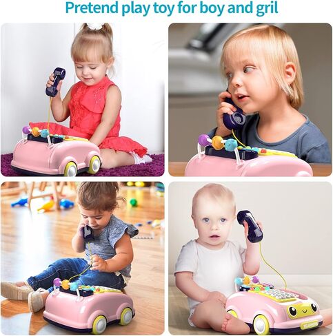 Jovow Baby Phone Toy التعلم الحسي مع 12 وظيفة، ألعاب أطفال للفتيات والفتيان بعمر سنة واحدة، لعبة تفاعلية بين الوالدين والطفل هدايا التعليم المبكر مع ضوء الموسيقى، لعبة هاتف للأطفال الصغار 1-3 (وردي) in Kuwait