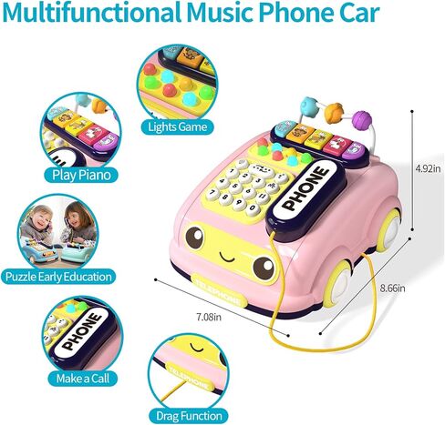 Jovow Baby Phone Toy التعلم الحسي مع 12 وظيفة، ألعاب أطفال للفتيات والفتيان بعمر سنة واحدة، لعبة تفاعلية بين الوالدين والطفل هدايا التعليم المبكر مع ضوء الموسيقى، لعبة هاتف للأطفال الصغار 1-3 (وردي) in Kuwait