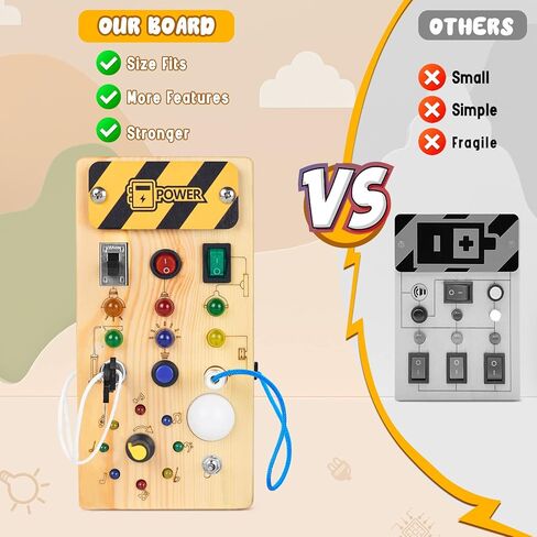 Hoarosall Montessori Wooden Busy Board with 8 LED Light switches, Sensory Toys Light Switch Travel Toys for 1+ Year Old Baby and Toddler in Saudi Arabia