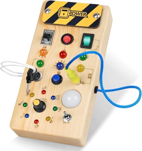 Hoarosall Montessori Wooden Busy Board with 8 LED Light switches, Sensory Toys Light Switch Travel Toys for 1+ Year Old Baby and Toddler in Saudi Arabia