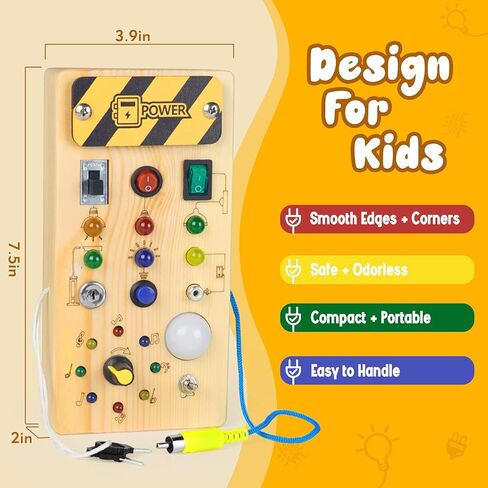Hoarosall Montessori Wooden Busy Board with 8 LED Light switches, Sensory Toys Light Switch Travel Toys for 1+ Year Old Baby and Toddler in Saudi Arabia