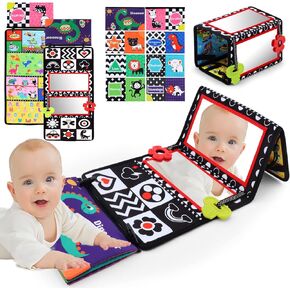 Tummy Time Floor Mirror with Teethers, Double-Sided Baby Mirror Black and White High Contrast Baby Toys for Babies, Baby Montessori Toys Crawling Developmental Newborn Infant Sensory Toys (A-Mirror) in Saudi Arabia