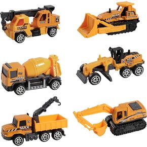 ANDOLO Construction Truck Toys, 6Pcs Mini Engineer Car Toys Small Construction Vehicle Bulldozer Roller Excavator Cement Mixer Truck Dump Tractor Cake Topper Party Favors Sand Beach Toy