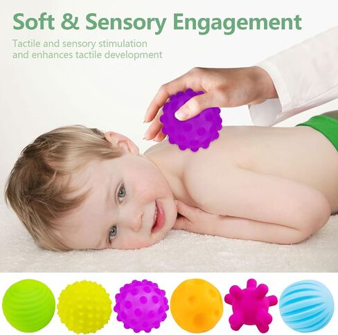 ROHSCE Sensory Balls for Baby Sensory Baby Toys 6 to 12 Months for Toddlers 1-3, Bright Color Textured Multi Soft Ball Gift Sets, Montessori Toys for Babies 6-12 Months Infant toys (6 Pack) in Saudi Arabia