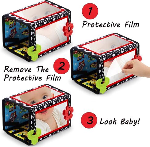 Tummy Time Floor Mirror with Teethers, Double-Sided Baby Mirror Black and White High Contrast Baby Toys for Babies, Baby Montessori Toys Crawling Developmental Newborn Infant Sensory Toys (A-Mirror) in Saudi Arabia