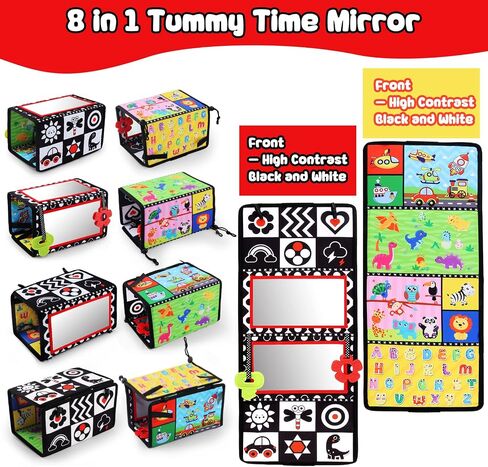 Tummy Time Floor Mirror with Teethers, Double-Sided Baby Mirror Black and White High Contrast Baby Toys for Babies, Baby Montessori Toys Crawling Developmental Newborn Infant Sensory Toys (A-Mirror) in Saudi Arabia