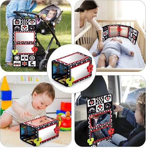 Tummy Time Floor Mirror with Teethers, Double-Sided Baby Mirror Black and White High Contrast Baby Toys for Babies, Baby Montessori Toys Crawling Developmental Newborn Infant Sensory Toys (A-Mirror) in Saudi Arabia