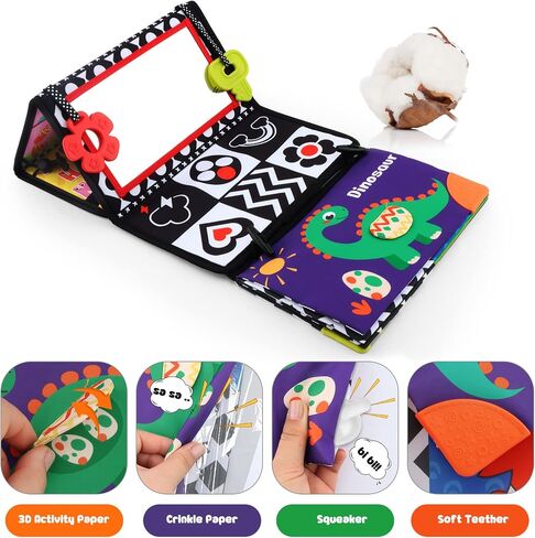 Tummy Time Floor Mirror with Teethers, Double-Sided Baby Mirror Black and White High Contrast Baby Toys for Babies, Baby Montessori Toys Crawling Developmental Newborn Infant Sensory Toys (A-Mirror) in Saudi Arabia