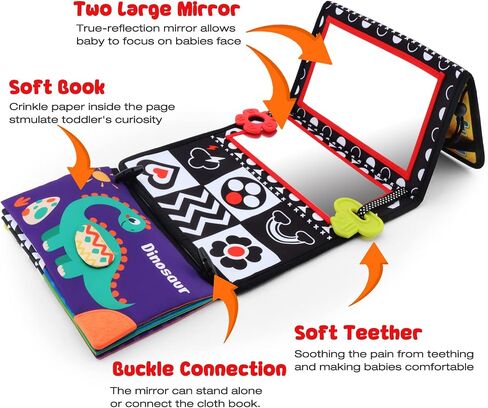 Tummy Time Floor Mirror with Teethers, Double-Sided Baby Mirror Black and White High Contrast Baby Toys for Babies, Baby Montessori Toys Crawling Developmental Newborn Infant Sensory Toys (A-Mirror) in Saudi Arabia