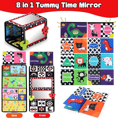 Tummy Time Floor Mirror with Teethers, Double-Sided Baby Mirror Black and White High Contrast Baby Toys for Babies, Baby Montessori Toys Crawling Developmental Newborn Infant Sensory Toys (A-Mirror) in Saudi Arabia