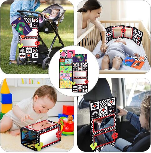 Tummy Time Floor Mirror with Teethers, Double-Sided Baby Mirror Black and White High Contrast Baby Toys for Babies, Baby Montessori Toys Crawling Developmental Newborn Infant Sensory Toys (A-Mirror) in Saudi Arabia
