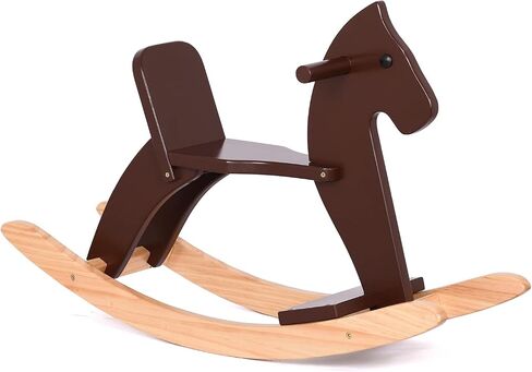 Rocking Horse Wooden Ride On Toy for Kids Classic Design Rocking Horse with Pedal and Safe Backrest Fine Workmanship(Classic, Natural) in Saudi Arabia