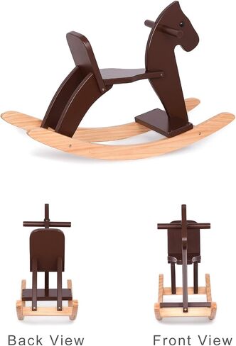 Rocking Horse Wooden Ride On Toy for Kids Classic Design Rocking Horse with Pedal and Safe Backrest Fine Workmanship(Classic, Natural) in Saudi Arabia