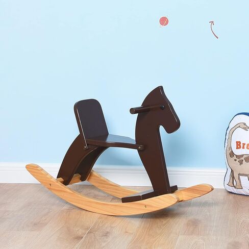 Rocking Horse Wooden Ride On Toy for Kids Classic Design Rocking Horse with Pedal and Safe Backrest Fine Workmanship(Classic, Natural) in Saudi Arabia