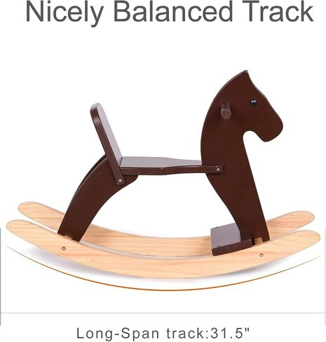 Rocking Horse Wooden Ride On Toy for Kids Classic Design Rocking Horse with Pedal and Safe Backrest Fine Workmanship(Classic, Natural) in Saudi Arabia