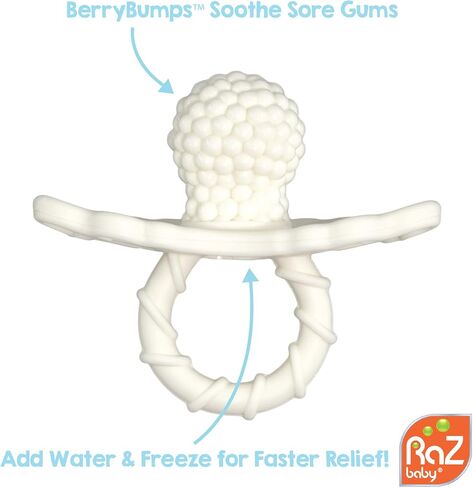RaZbaby RaZberry Silicone Teether Pacifier – Teething Relief for Infants 3m+, Food-Grade, BPA-Free, Hands-Free, Natural Berrybumps Fruit Texture for Sensory Development, Freezable 2-Pack, Blue & Grey in Saudi Arabia