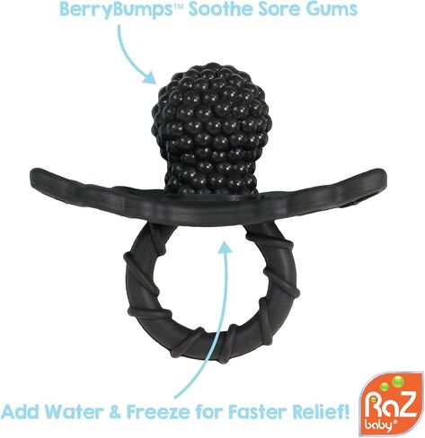RaZbaby RaZberry Silicone Teether Pacifier – Teething Relief for Infants 3m+, Food-Grade, BPA-Free, Hands-Free, Natural Berrybumps Fruit Texture for Sensory Development, Freezable 2-Pack, Blue & Grey in Saudi Arabia