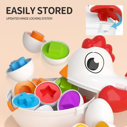 TEMI Toddler Chicken Easter Eggs Toys - Color Matching Game Shape Sorter with 6 Toy Eggs for Kids, Fine Motor Skills Sensory Toys, Montessori Educational Toys Easter Gifts for 3 4 5 6 Girls Boys Baby in Kuwait