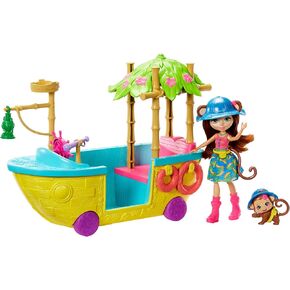 Mattel Enchantimals Junglewood Boat & Merit Monkey Doll (6-inch) and Compass Animal Figure, Boat Playset on Wheels with 8+ Accessories in Saudi Arabia