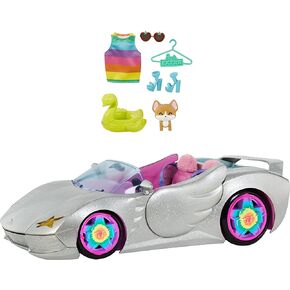 Barbie Extra Toy Car with Fashion Accessories & Puppy, Sparkly Silver 2-Seater Convertible with Hood Storage & Pet Pool in Saudi Arabia