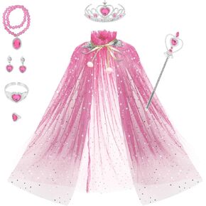 Fedio Princess Cape Set 7 Pieces Girls Princess Cloak with Tiara Crown, Wand for Little Girls Dress up (Blue) in Saudi Arabia