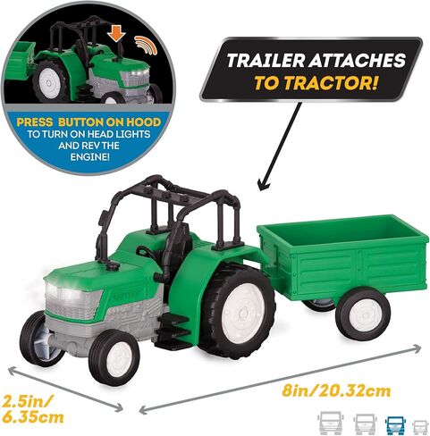 Driven by Battat – Micro Tractor – Toy Tractor with Light, Sound, & Detachable Trailer Farm Toy for Kids 3+ (2Pc) in Kuwait