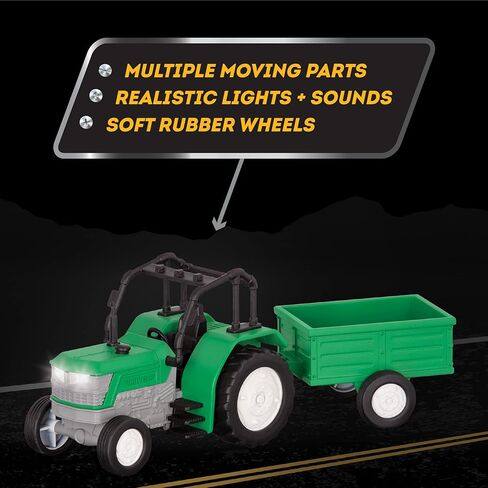 Driven by Battat – Micro Tractor – Toy Tractor with Light, Sound, & Detachable Trailer Farm Toy for Kids 3+ (2Pc) in Kuwait