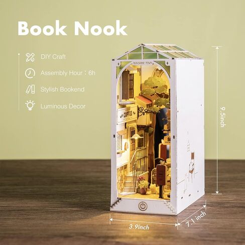 مجموعات زاوية كتاب Rowood للبالغين، رف الكتب، إدراج ديكور زقاق 3D لغز خشبي Bookend DIY Craft Kits للبالغين مع ضوء LED - Sunshine Town in Kuwait
