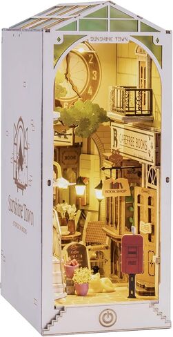 مجموعات زاوية كتاب Rowood للبالغين، رف الكتب، إدراج ديكور زقاق 3D لغز خشبي Bookend DIY Craft Kits للبالغين مع ضوء LED - Sunshine Town in Kuwait