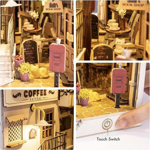 مجموعات زاوية كتاب Rowood للبالغين، رف الكتب، إدراج ديكور زقاق 3D لغز خشبي Bookend DIY Craft Kits للبالغين مع ضوء LED - Sunshine Town in Kuwait